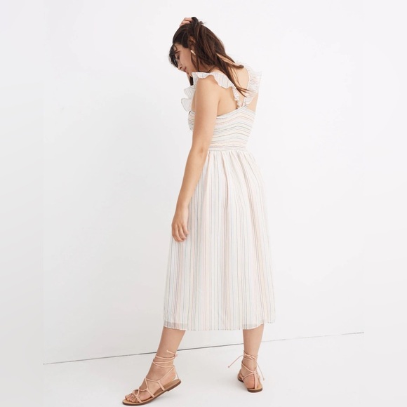 Madewell - Ruffle-Strap Smocked Dress in Rainbow Stripe - Size XXS - Picture 3 of 4